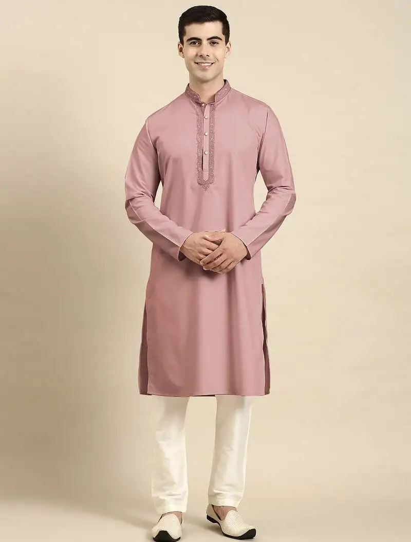 Rose pink cotton dori embroidered kurta set