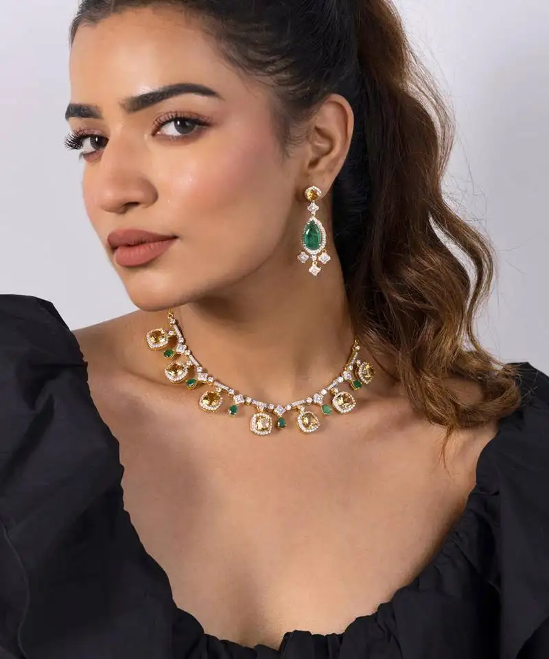 Yellow gold plated citrine necklace