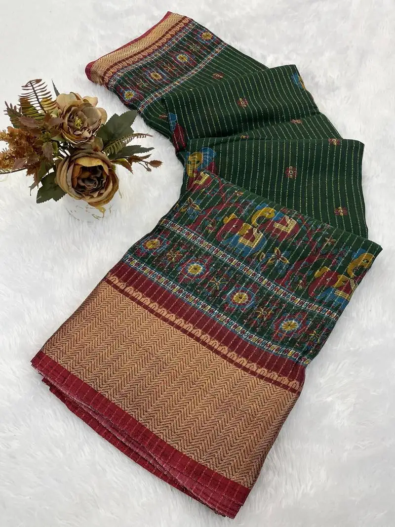 Green wovan ikat art silk saree with blouse