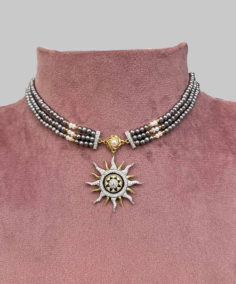 Black studded jewellery sterling silver necklace-set