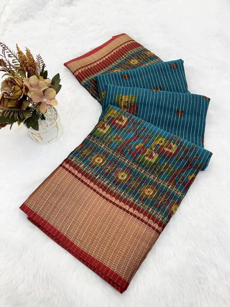 Sky blue wovan ikat art silk saree with blouse