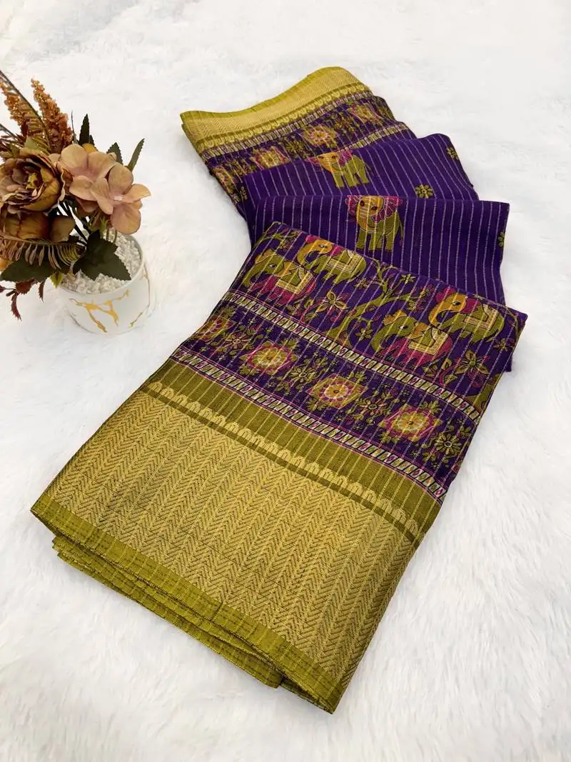 Purple wovan ikat art silk saree with blouse