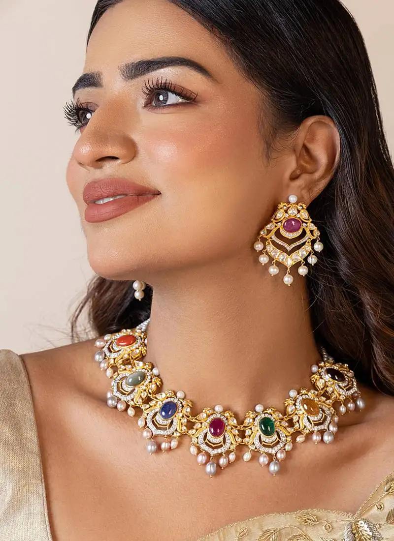 Multicolor navratna necklace set