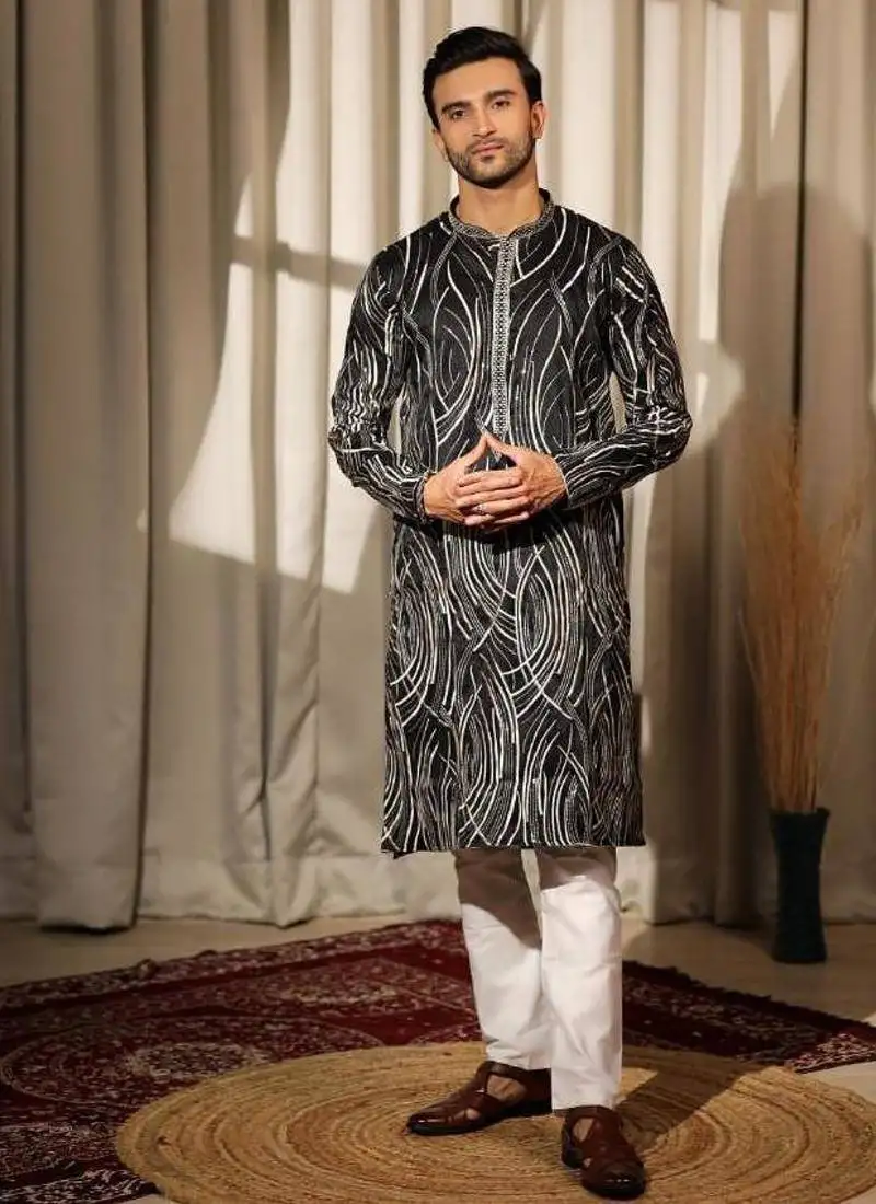 Black work viscose embroidered kurta for festive