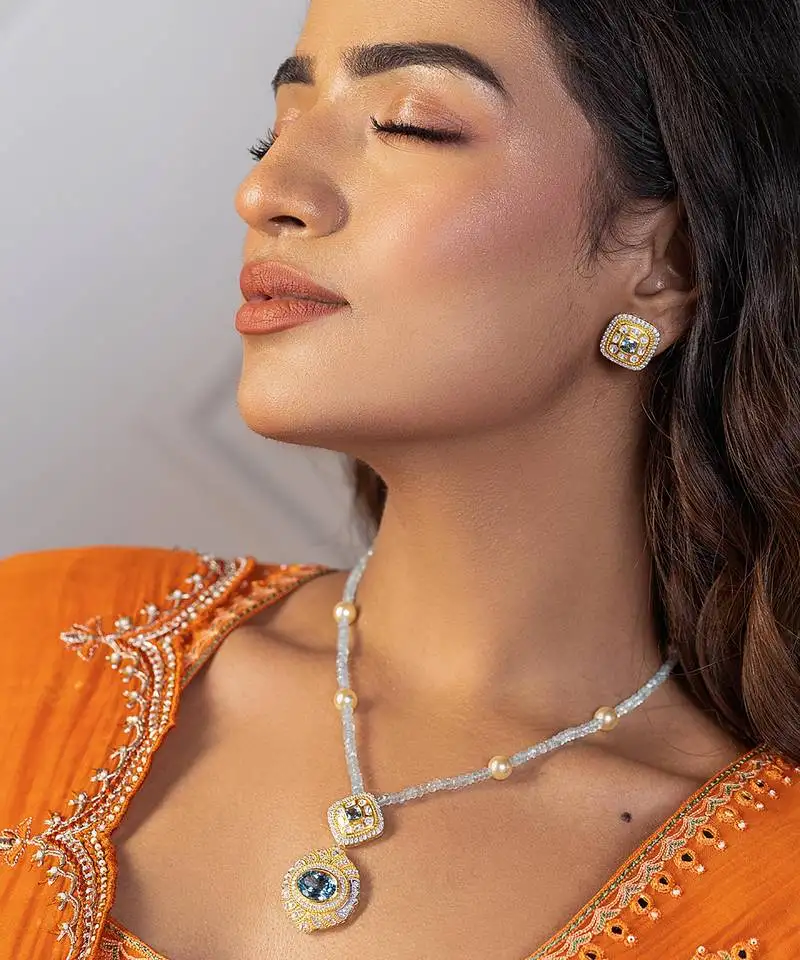 Blue sterling silver necklace set