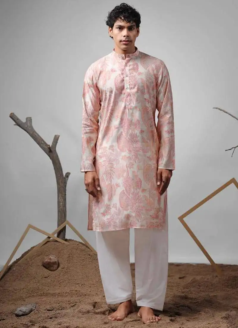 Pink work modal print kurta for festive