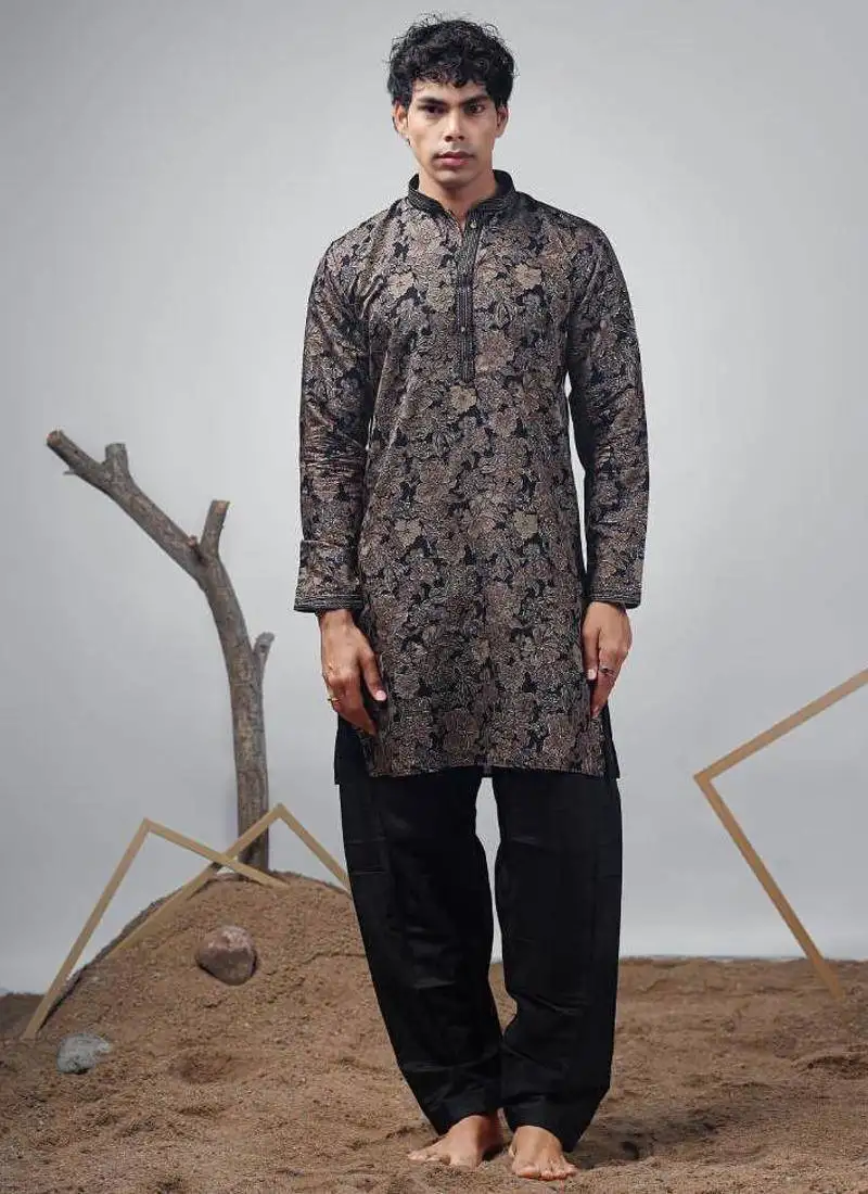 Black work modal print kurta for mehandi
