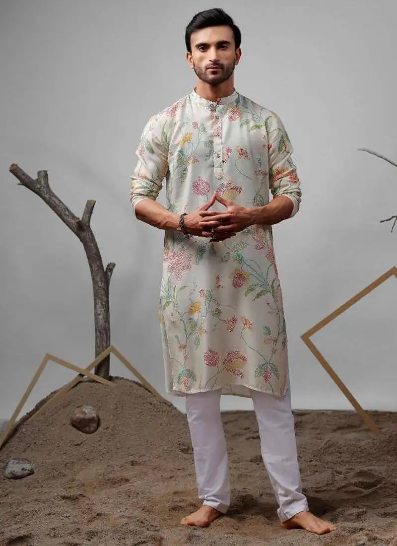 White work muslin embroidered kurta for festive