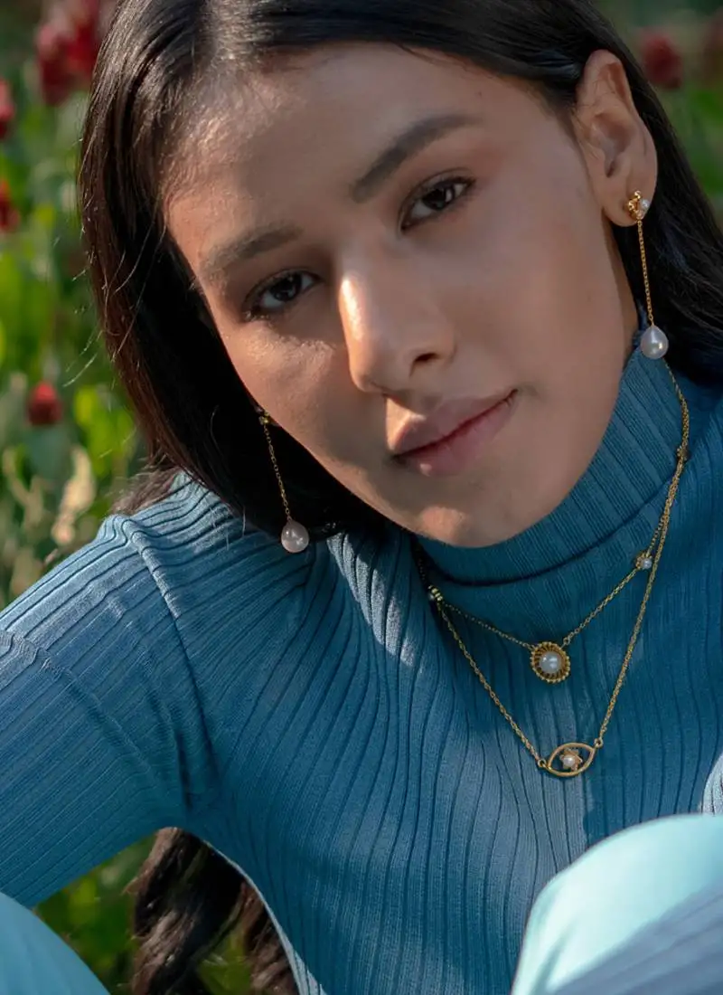 Gold floral evil eye jewellery necklace