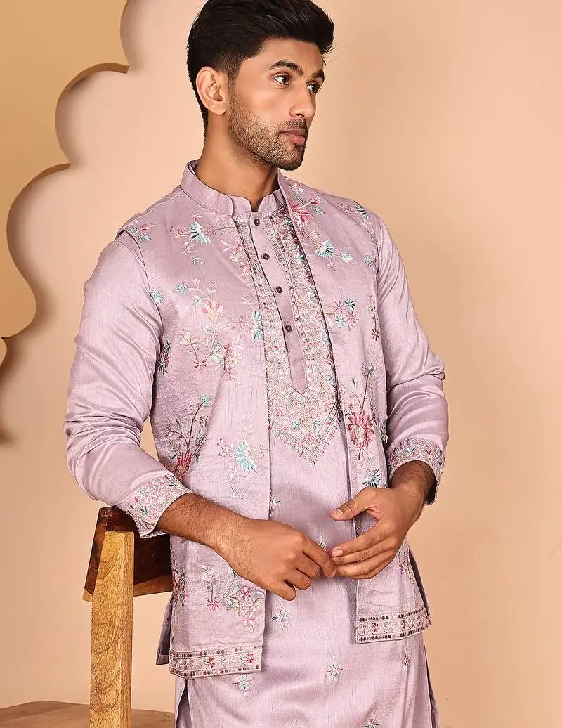 Ethnic kurta set with multicolor embroidery jacket