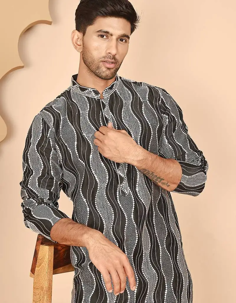 Silk blend kurtas with mirror work embroidery