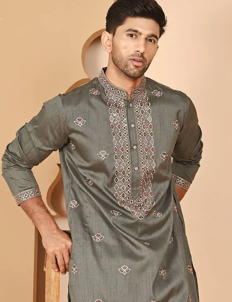 Embroidered neck kurtas for men