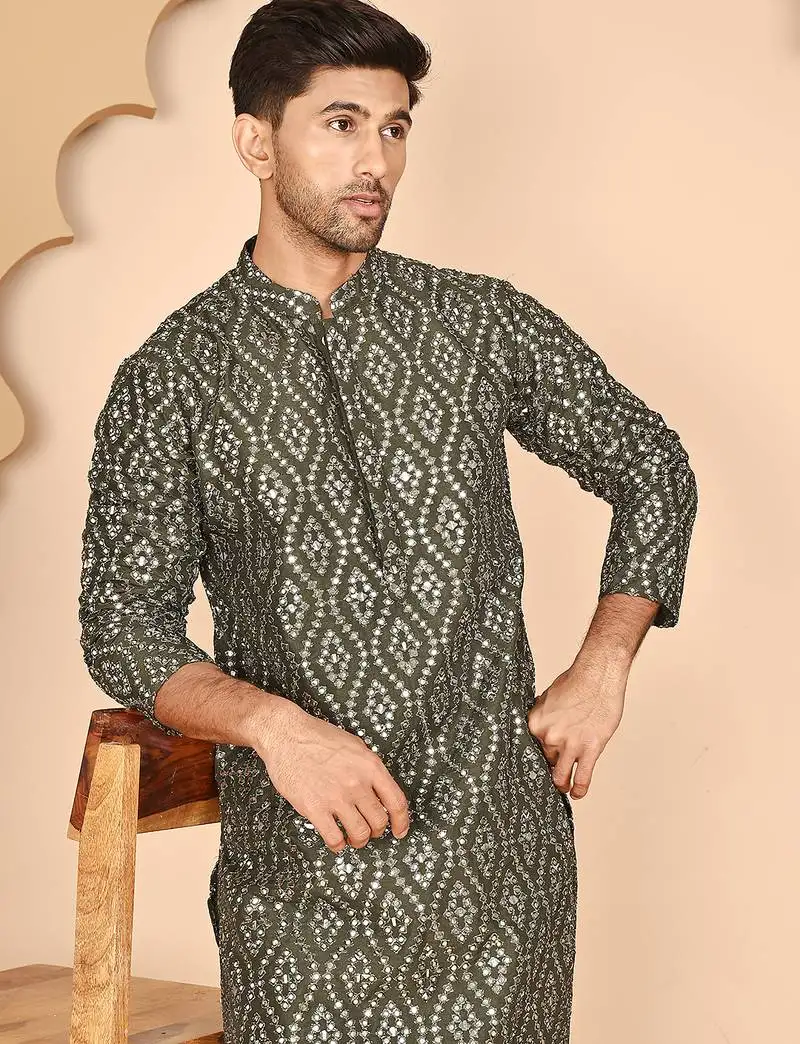Traditional mirror embroidered kurtas for men