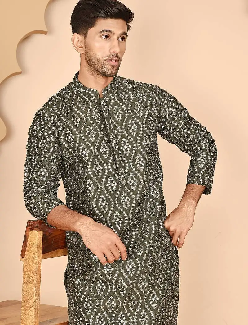Traditional mirror embroidered kurta set for men