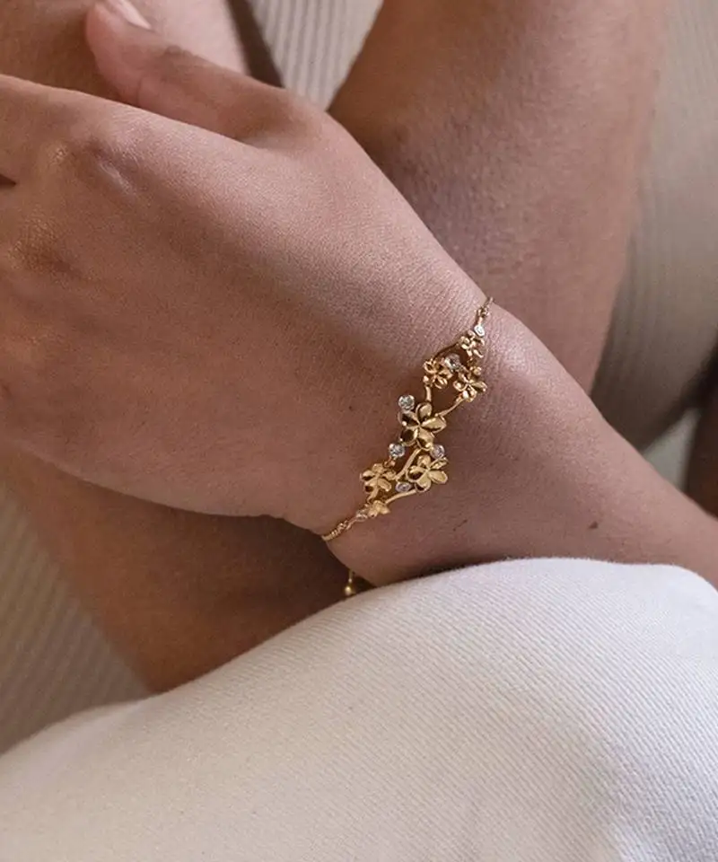 Gold sterling silver floral bracelet