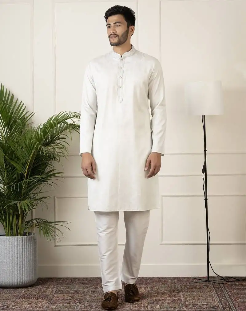 Off white jacquard embroidered kurta set