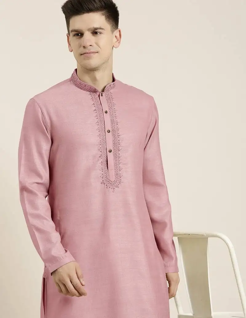 Old rose cotton dori embroidered kurta
