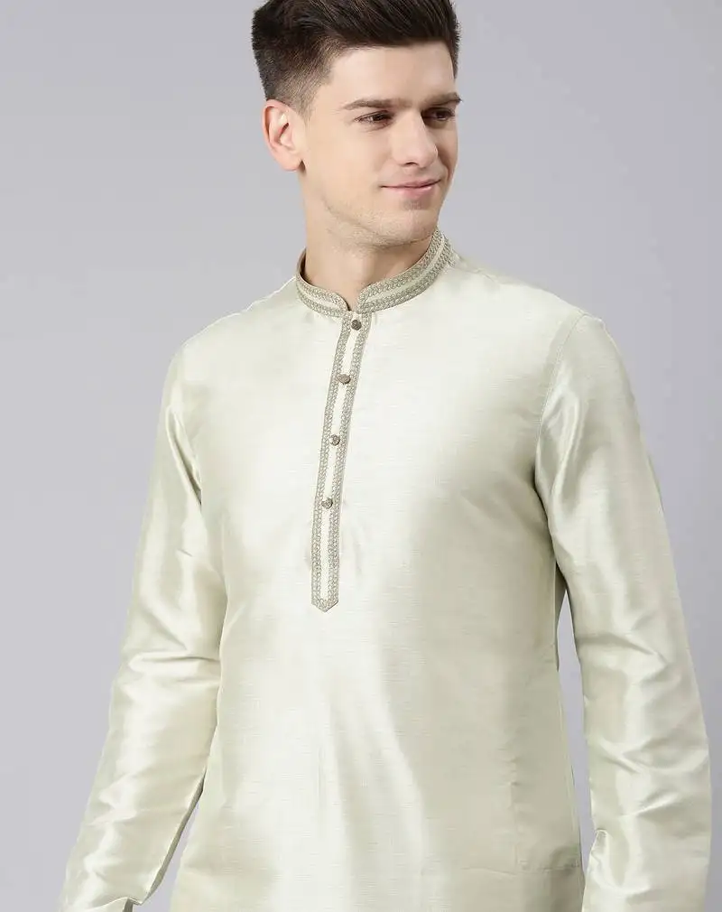Pistachio silk embroidery kurta set