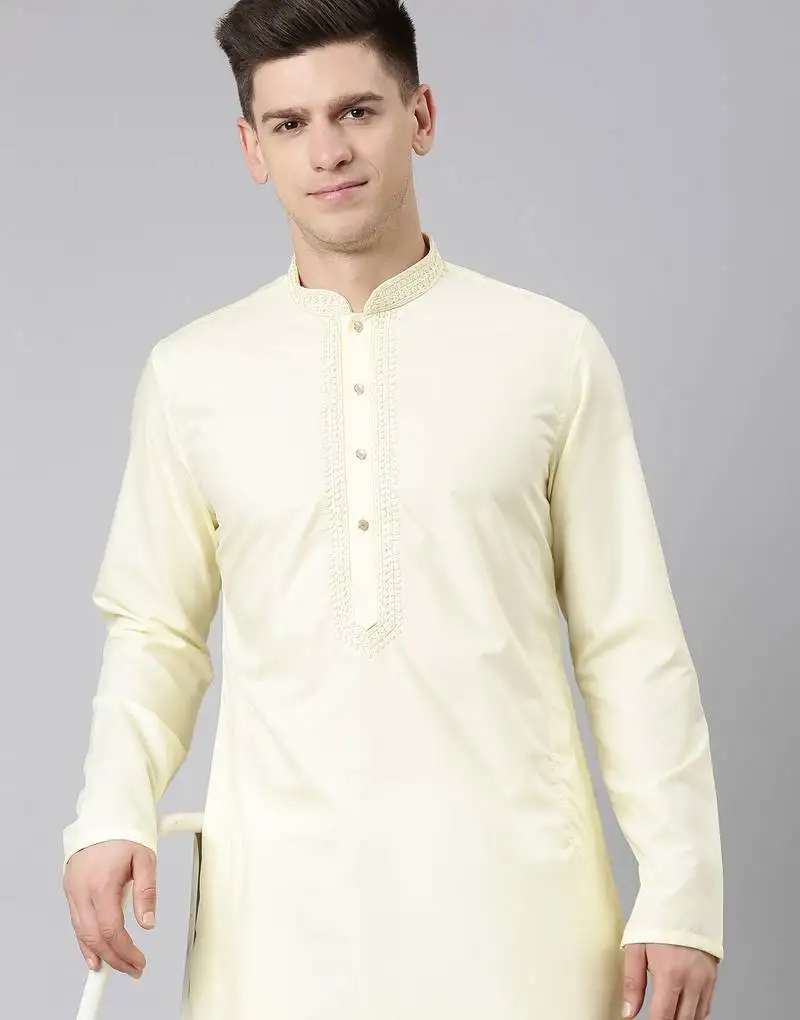 Lemon cotton dori embroidery kurta set