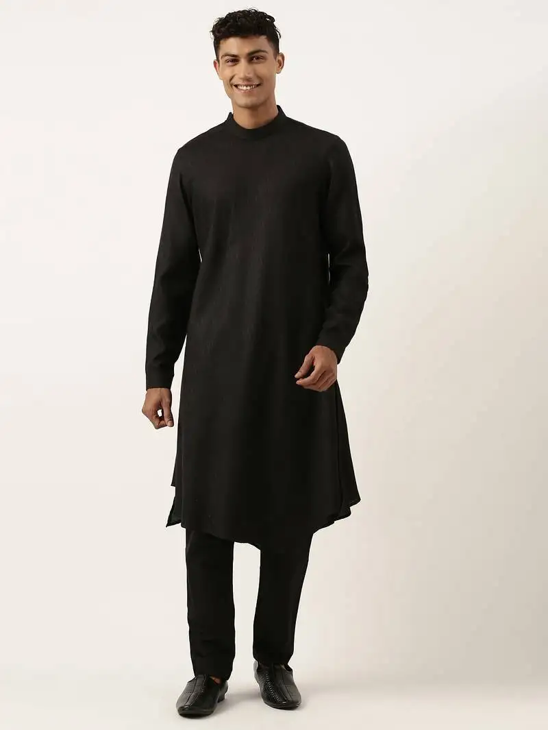 Black flared asymetric drape kurta set