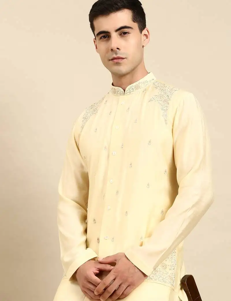 Lemon embroidered kurta set