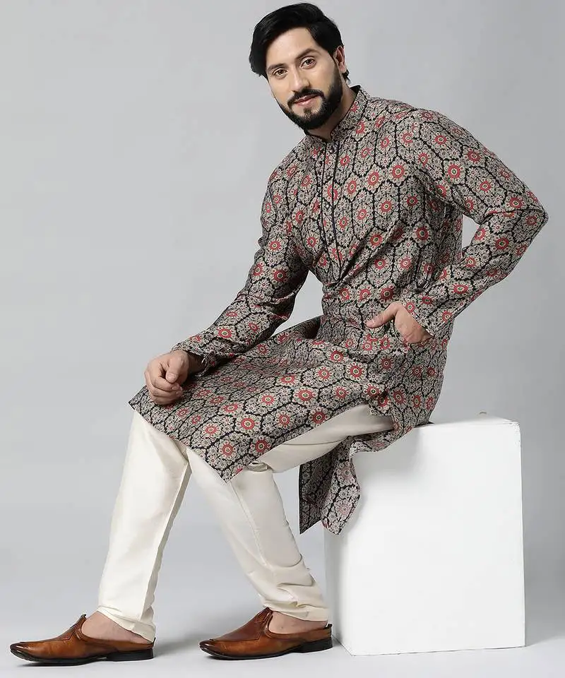 Navy sanganeri print kurta set