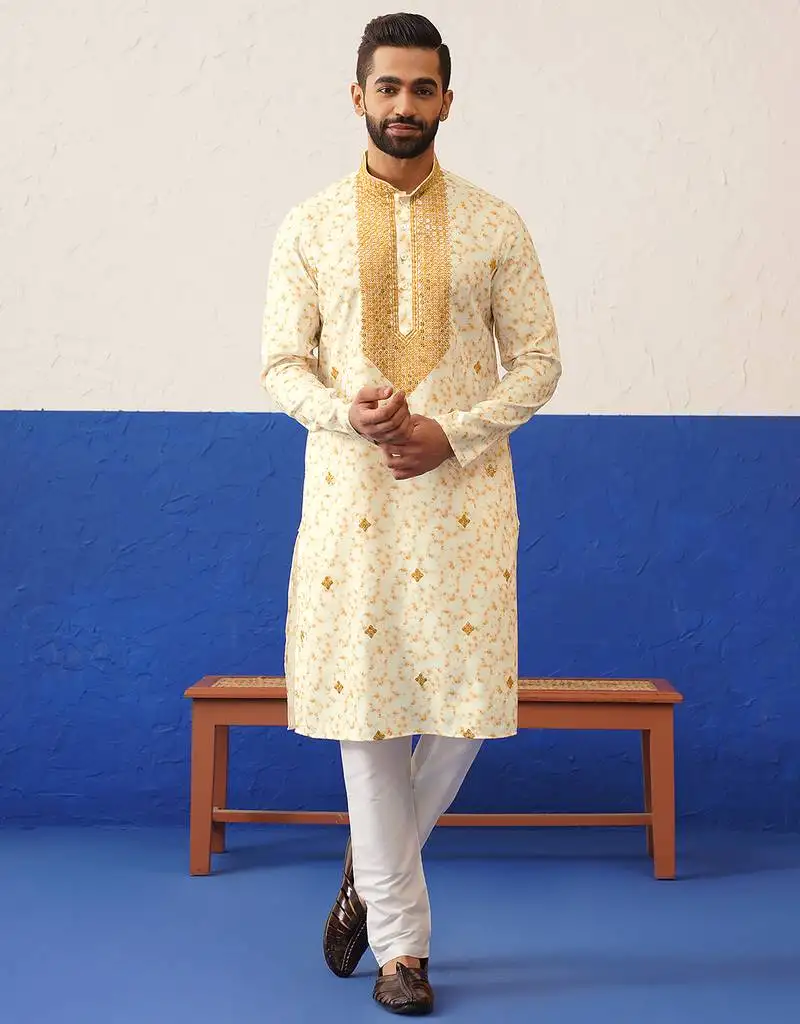 Tie dye printed embroidered kurta set