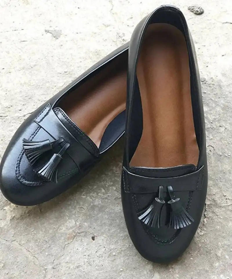 Blue solid synthetic leather loafers