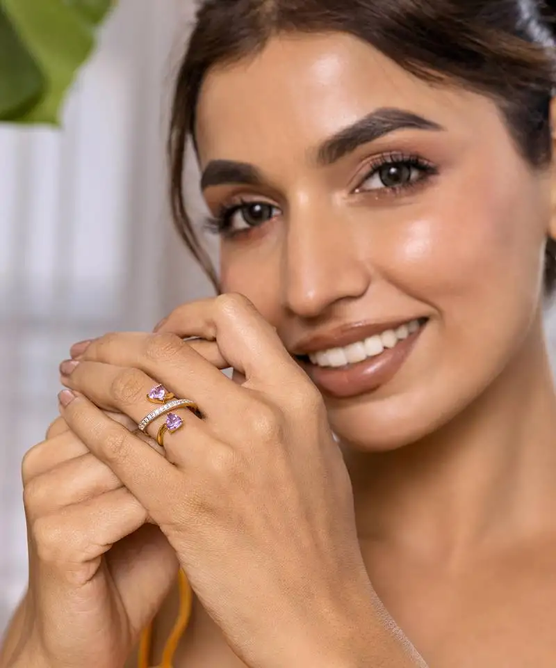 Yellow gold plated gemstone ring