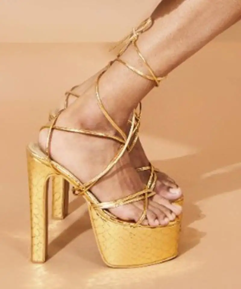 Gold solid synthetic leather heels