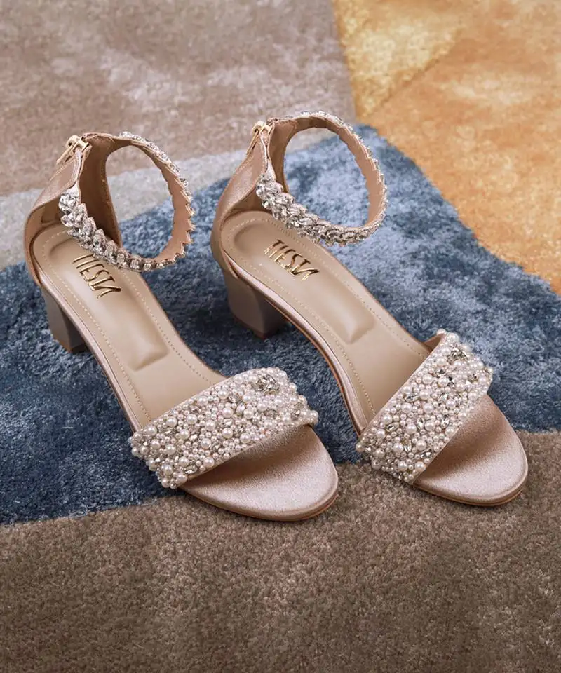 Silver woven synthetic leather heels