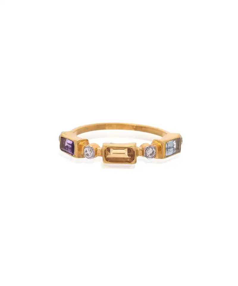 Yellow gold plated classic gemstone ring set of 3