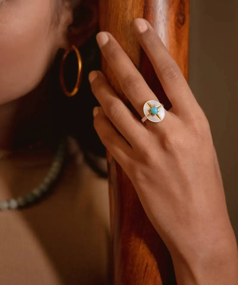 Silver studded jewellery ring with sterling silver base