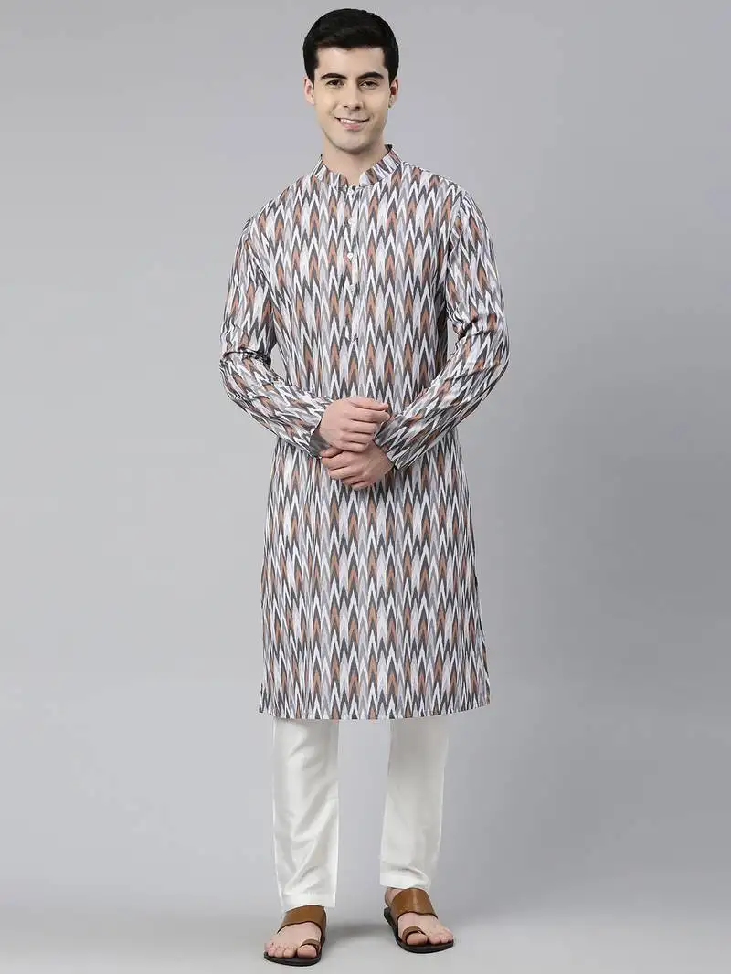 Grey ikat printed kurtas