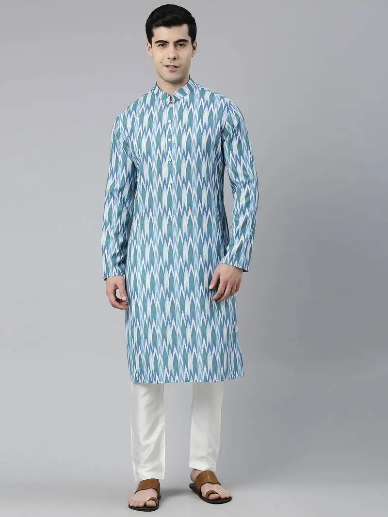 Light blue ikat printed kurtas