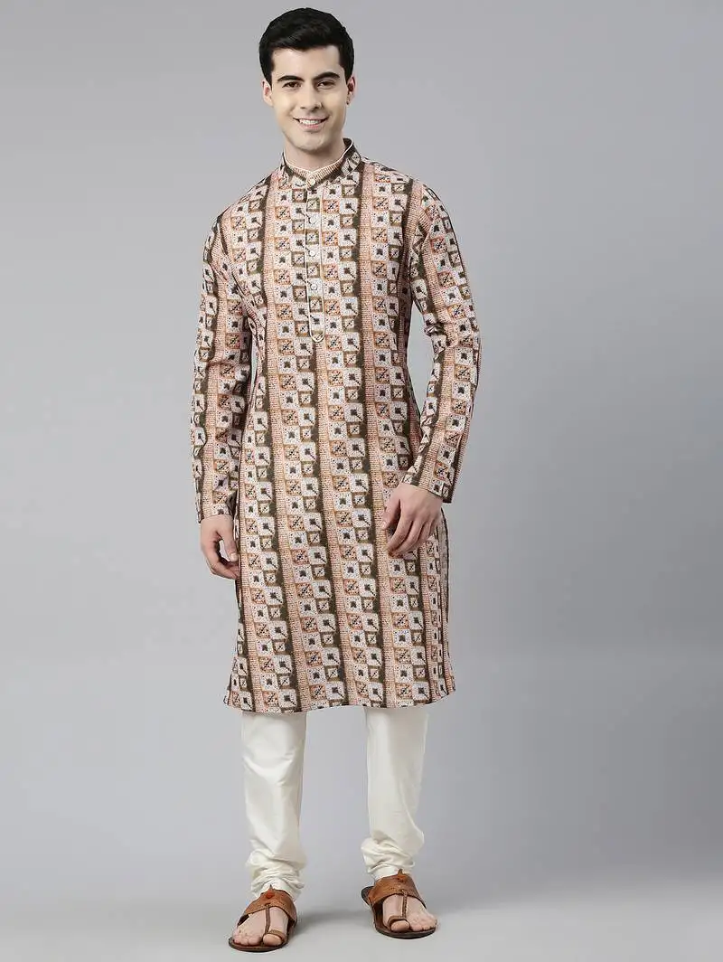 Beige tie dye kurtas