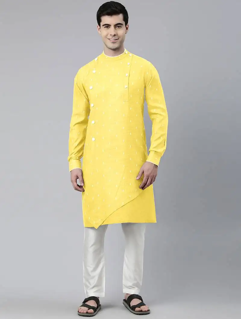 Light yellow asymmetrical kurtas