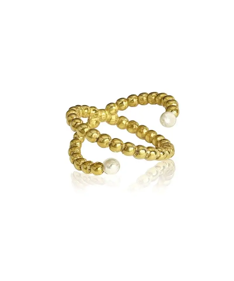 Yellow gold plated crossover pearl ring