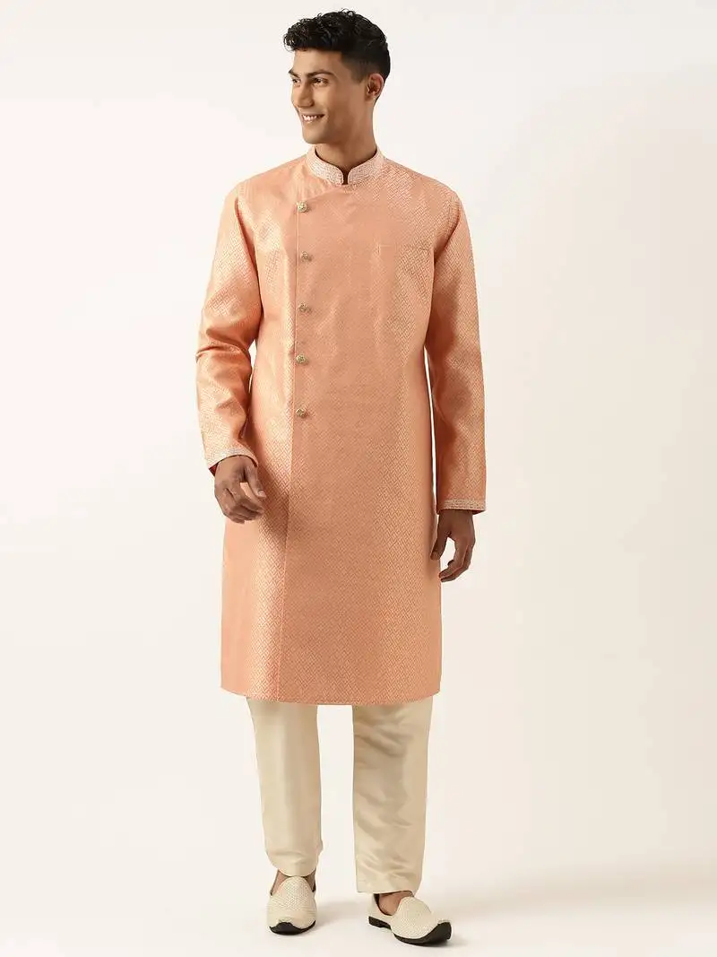 Orange jacquard kurtas