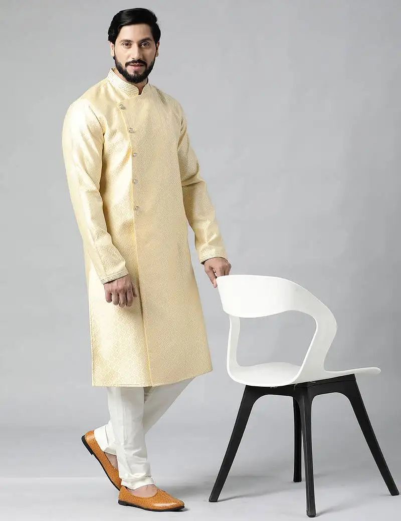 Yellow jacquard kurtas
