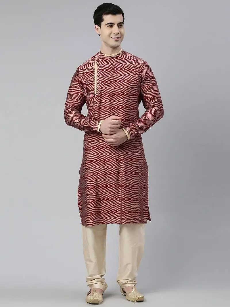 Maroon harring bone block printed kurtas