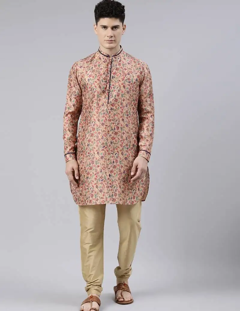 Light orange pashmina printed kurtas