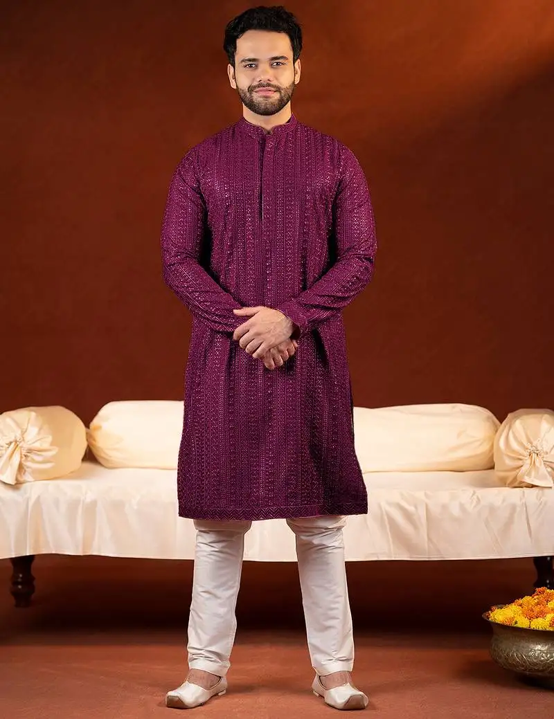 Wine sequin embroidered kurtas