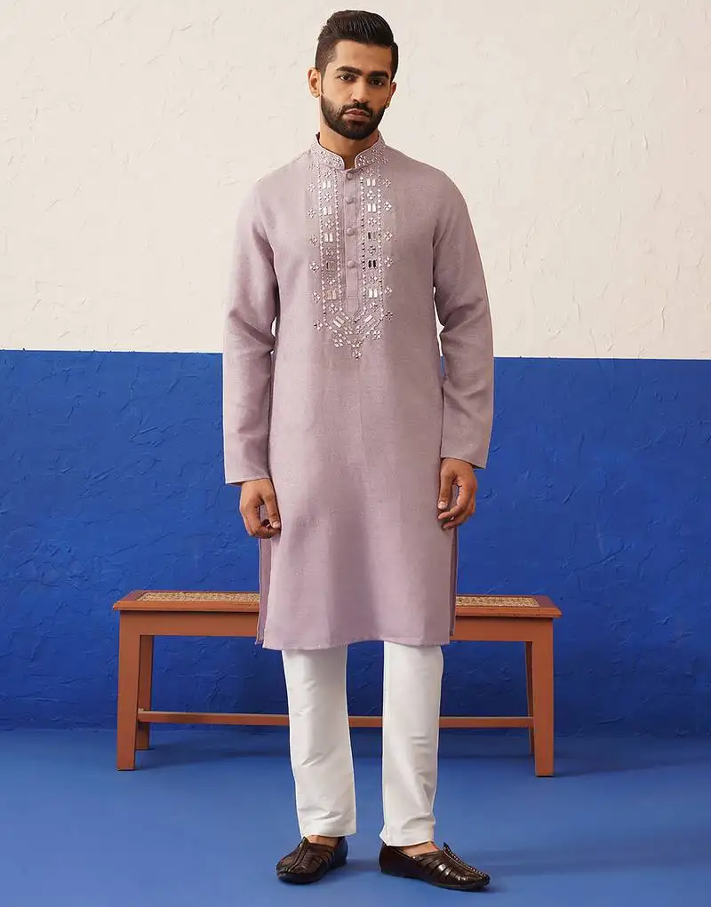Onion pink mirror embroidery kurtas