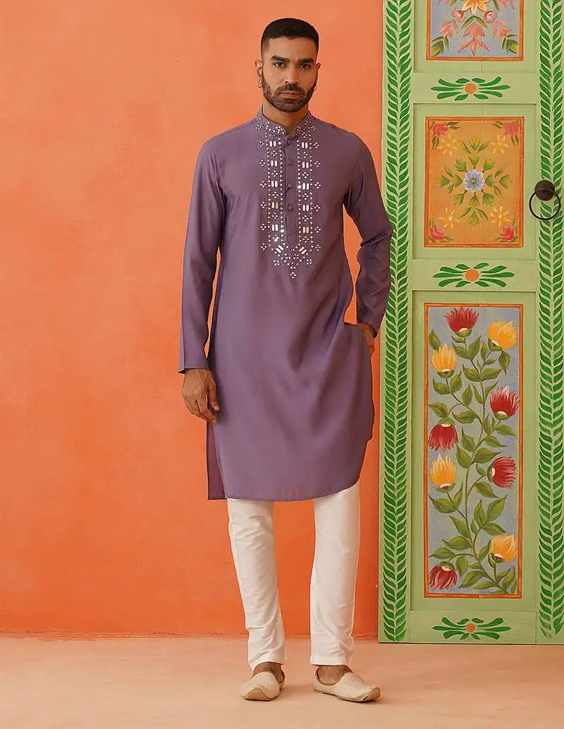 Lavender mirror embroidery kurtas
