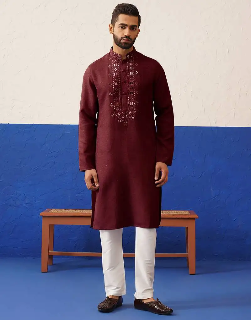 Maroon mirror embroidery kurtas