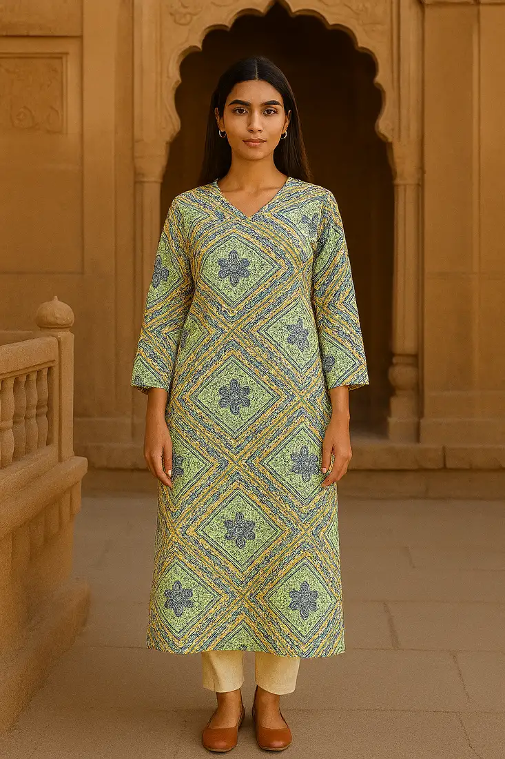 Blue bandhani hand block print kurta