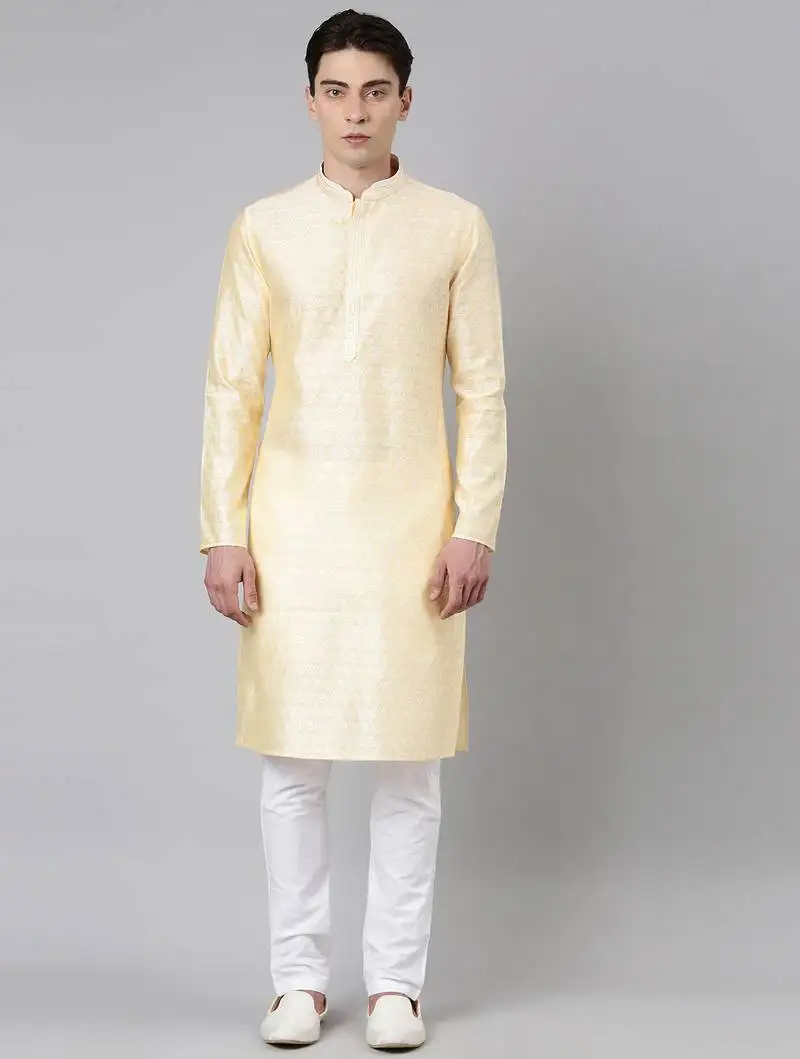 Yellow banarasi jacquard kurtas