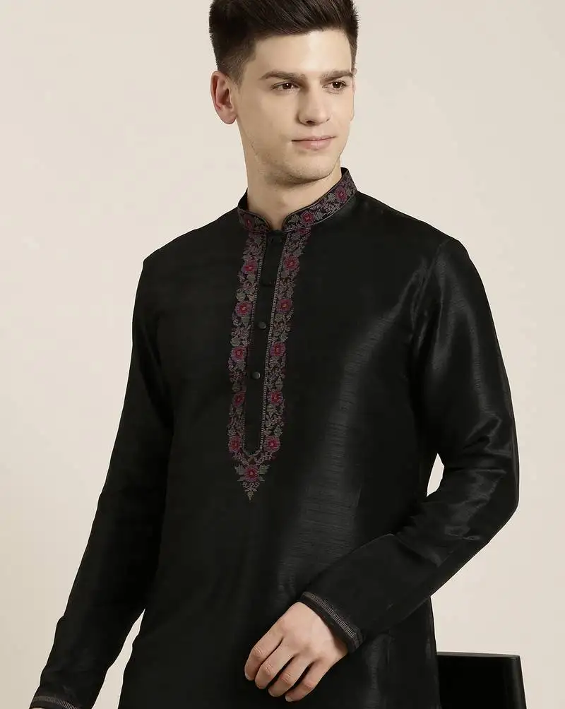 Black pashmina embroidered kurtas