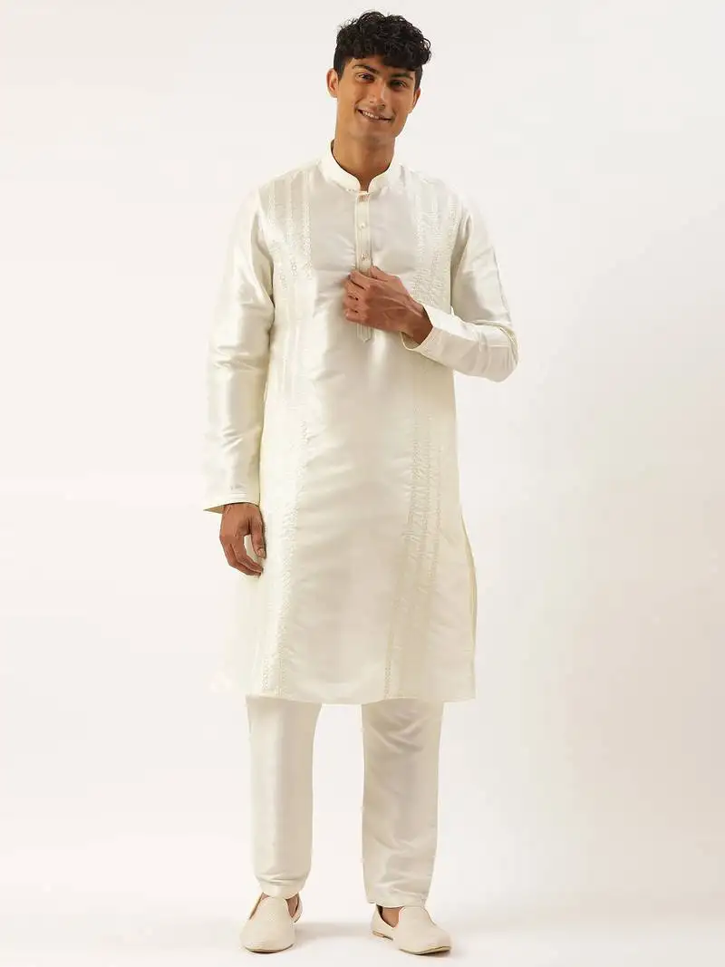 Cream dori embroidered kurtas